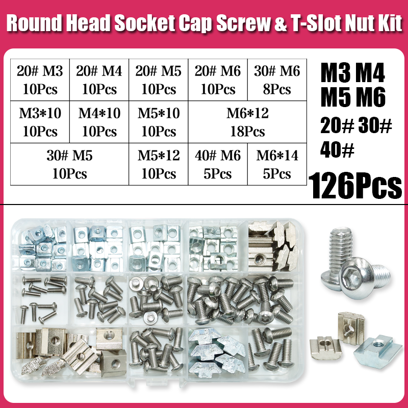 Tornillo hexagonal de acero inoxidable 304 y tuerca deslizante en T, cabeza de botón, Perno Allen, ranura en T, para Perfil de extrusión de aluminio 20, 30, 40: Blanco