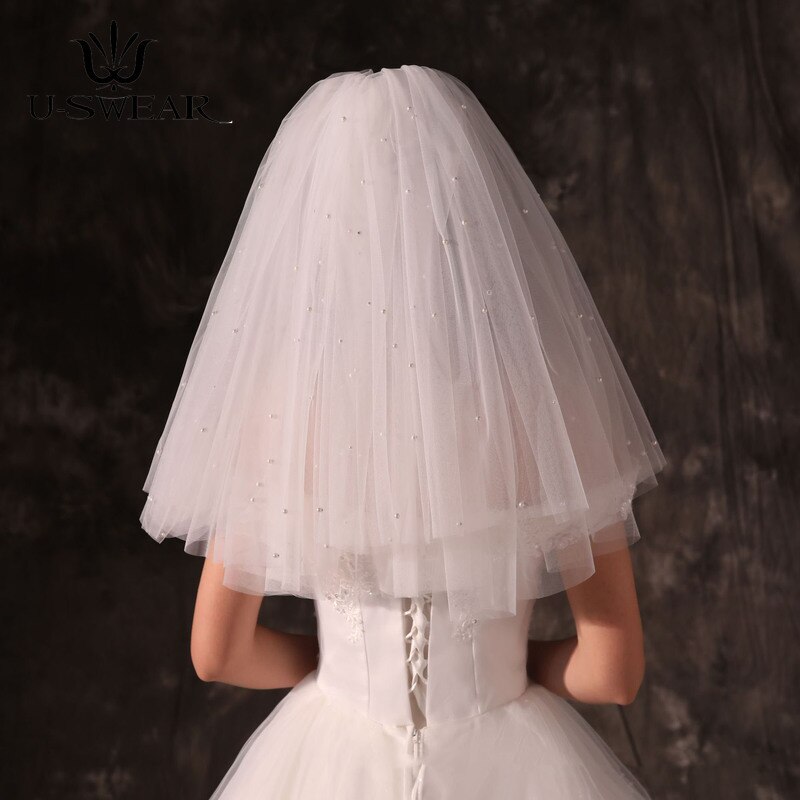 2 Layer Princess Puffy Pearl Short Veil with Metal Hair Comb Bride Velo De Novia Wedding Accessories Bridal Veils