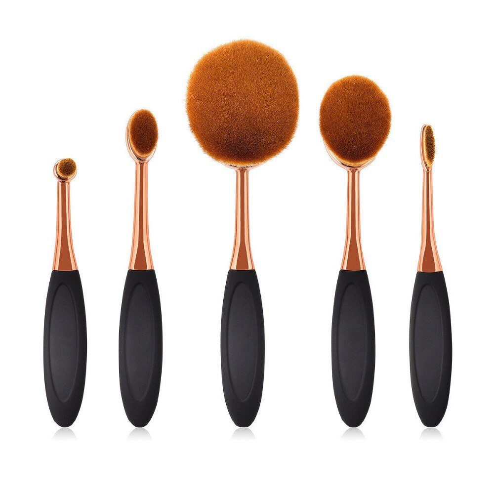 5 uds gran polvo de oro rosa conjunto de cepillo de forma Oval Maquillaje de cristal cepillo brocha para polvos y base Kits de DFDF: 5PCS-2
