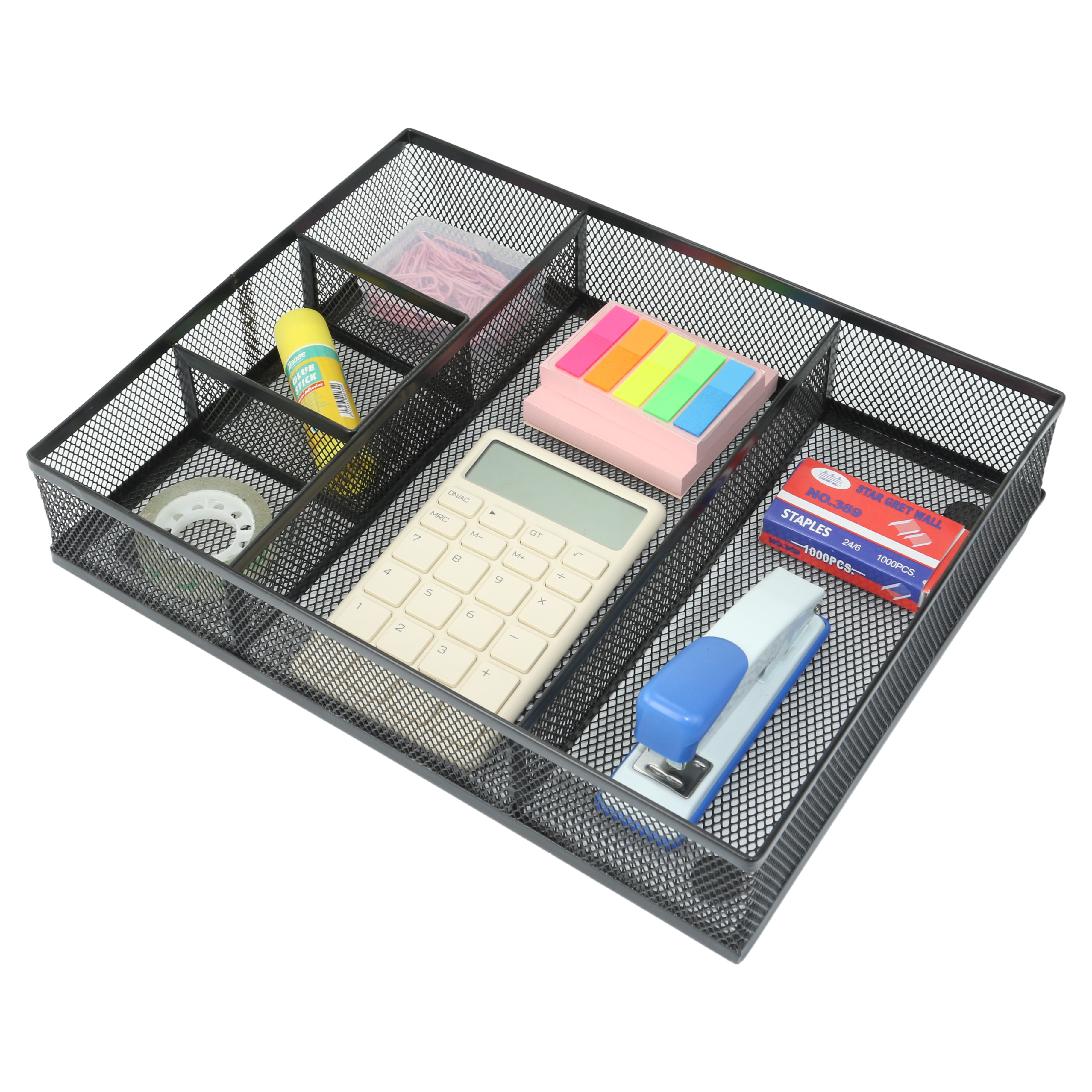 Metal Mesh Desk Organizer, Office Drawer Divider Organizer Tray with 5 Compartments, Accessories for Stationery Makeup Kitchen