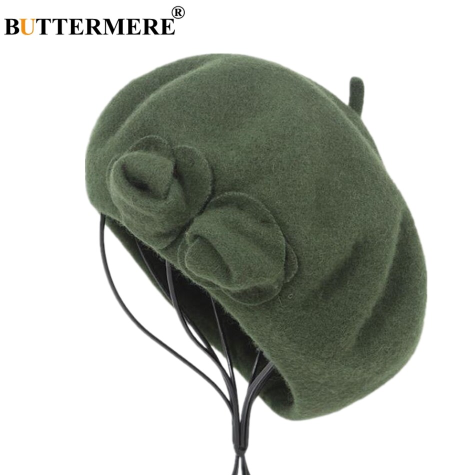 Buttermere uld baret fransk hue vinterhatte til kvinder blomst rød flad kasket dame pige baretter kvindelig knogle tocas malerhat