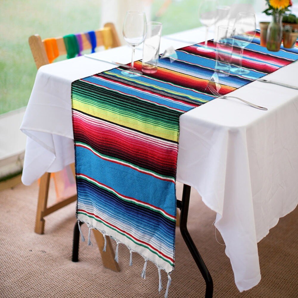 OurWarm Fiesta Thema Party Tafelloper Cinco de Mayo Celebration Party DIY Decoraties Mexicaanse Serape Katoenen Bruiloft Tablecoth