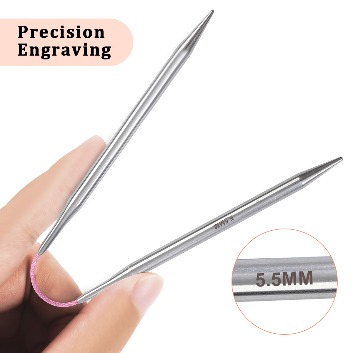 Agujas circulares cortas de 23cm, herramientas de tejer a mano huecas de acero inoxidable para manualidades de lana DIY