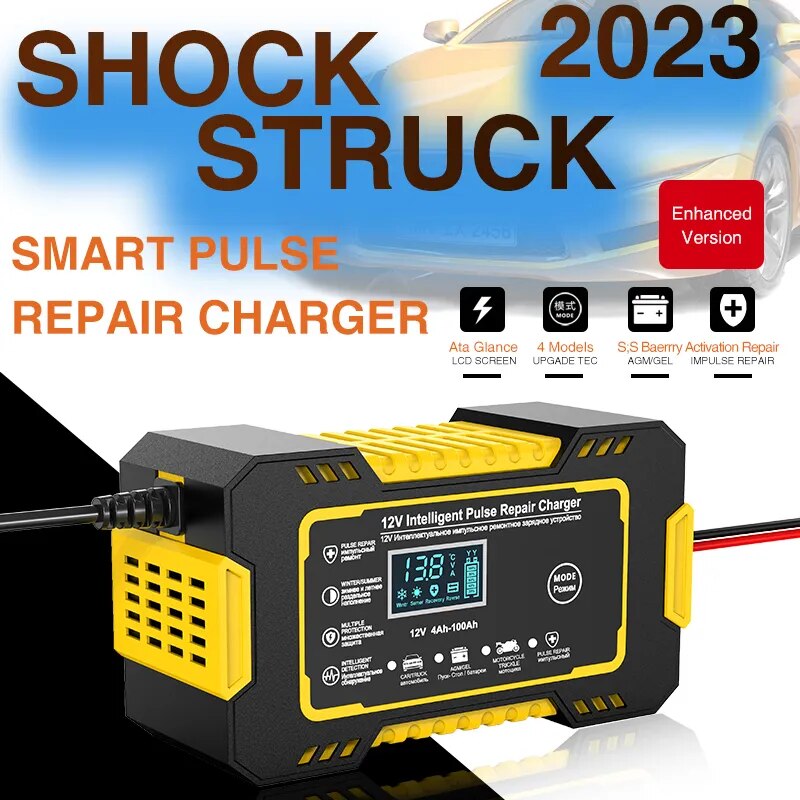 12V 6A Volautomatische auto-acculader Power Pulse Repair-laders Nat Droog Loodzuuracculaders Digitaal LCD-scherm