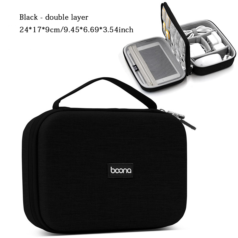 Eva-doppelschicht-usb-tragbare reise-organizer-tasche für digitale elektronik, aufbewahrungstasche für elektronikzubehör, gadget-hüllen: Schwarz