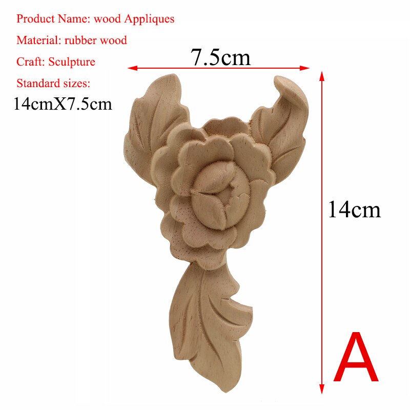 VZLX Flower Wood Carving Natural Wood Appliques for Furniture Cabinet Unpainted Wooden Mouldings Decal Decorative Figurine: 7.5cmX14cm A