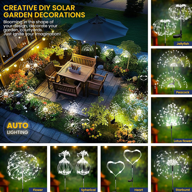 Luz LED de fuegos artificiales con energía Solar, guirnalda impermeable para exteriores, lámpara, vallas de jardín, adornos de césped para decoración para de boda, 1 ud.