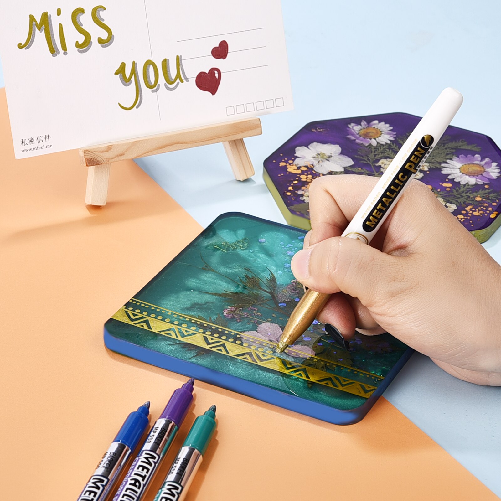 2 stk/parti gør-det-selv metallisk vandtæt permanent maling tusch penne guld sølv highlights til gør det selv epoxy harpiks håndværk tegnepen