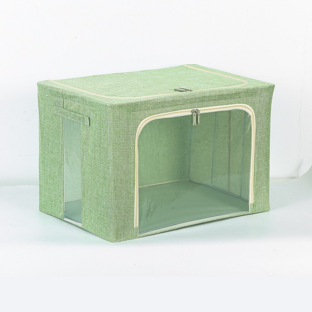 Caja de almacenamiento gruesa de lino y algodón para el hogar, caja de tela con cubierta plegable para guardar ropa, juguetes, ventana grande, organización: M / Green