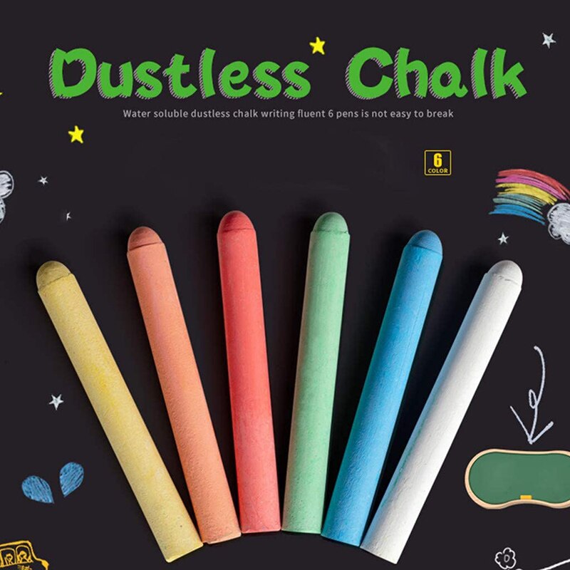6/12/18/30/60 Pcs Chalk Water-Soluble Dustless Erasable Solid Chalk for Children Kids Graffiti ENA88