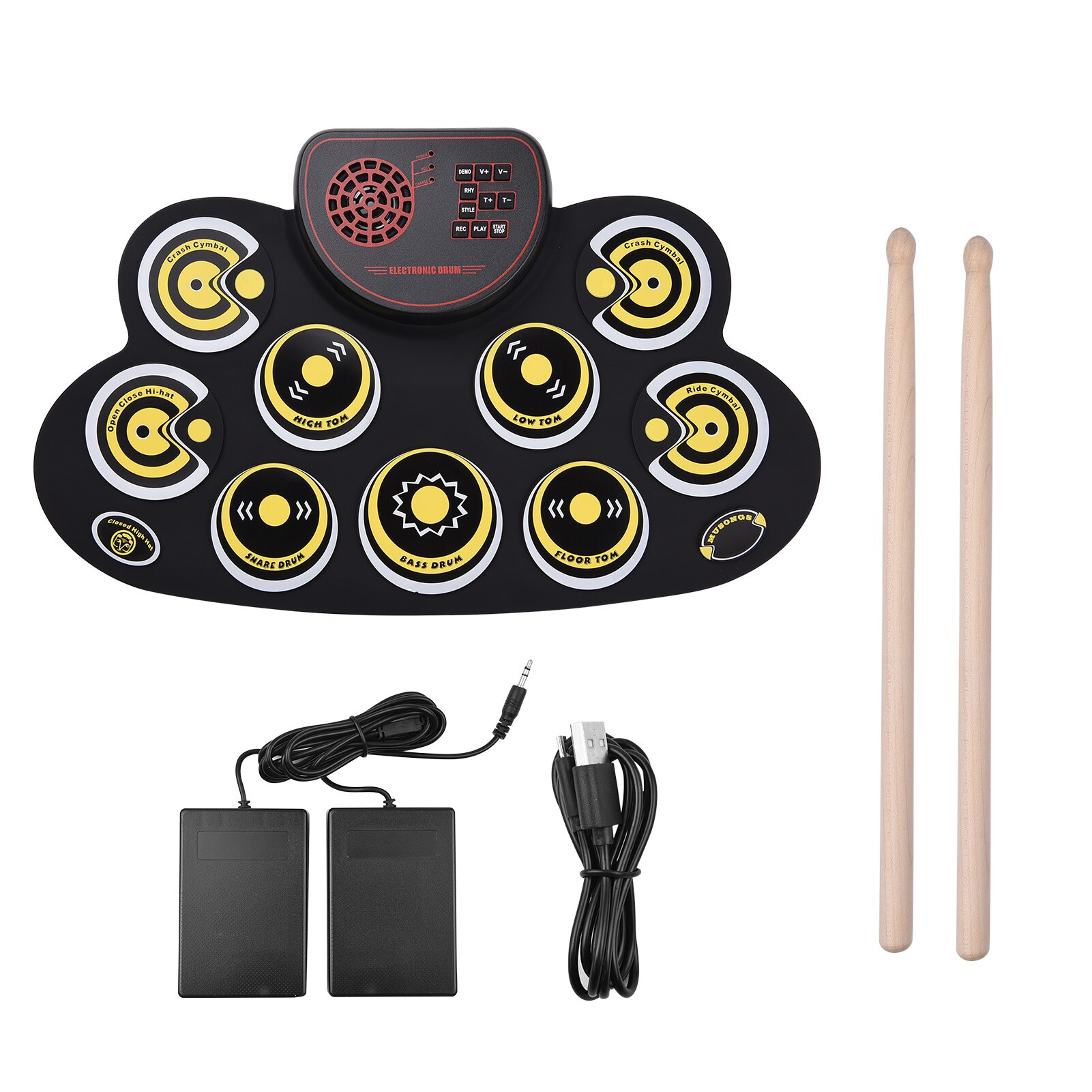 Roll-up Electronic Drum Pad Silicon Digital Drum t Headphone Monitoring External Speaker Output with Foot Pedals Drum Sticks