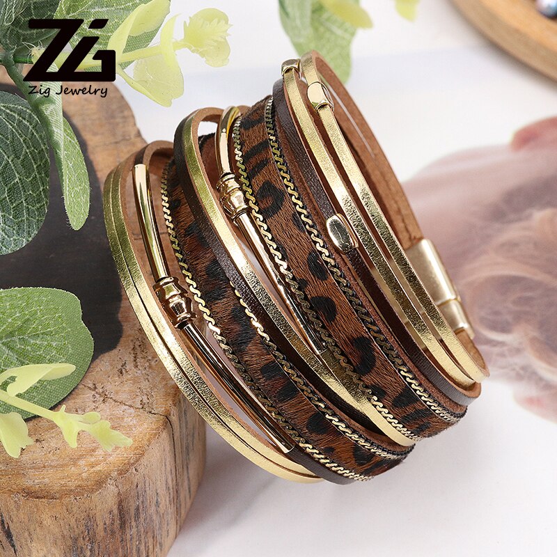 Leren armband dames meerlaagse brede polsband sieraden armband meisjes accessoires