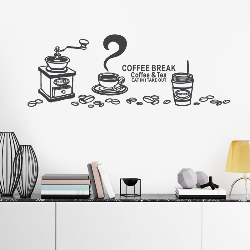 Coffee Shop Sticker Decal Cafe Cup Vinyl Art Wall Decals Decor Decoration Break Coffee Glass Decals CAFE1019