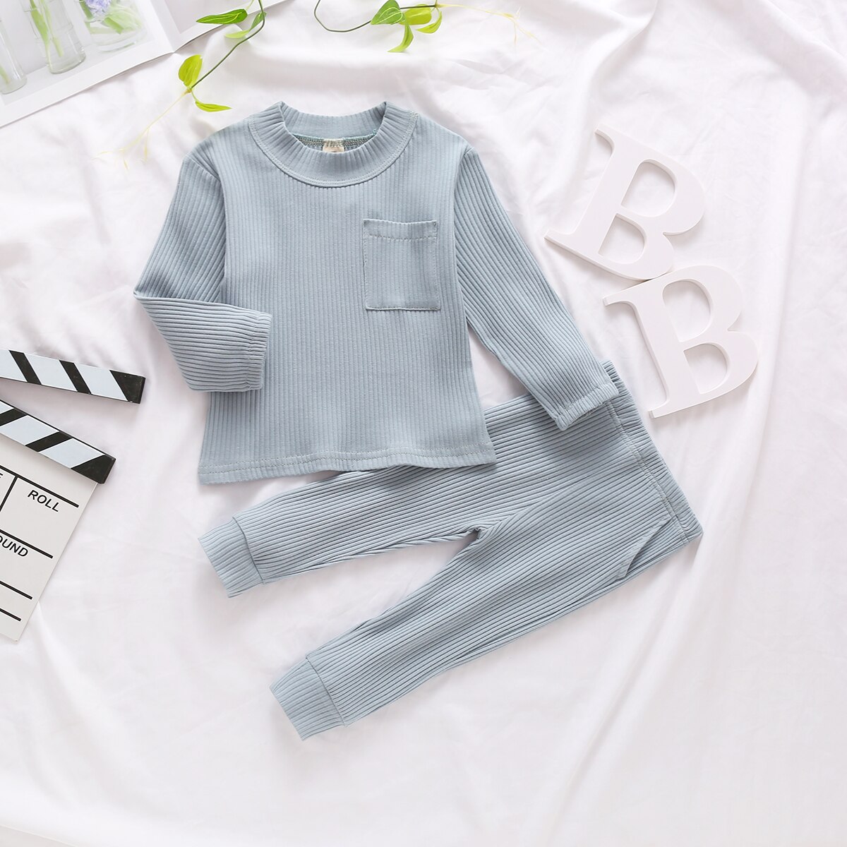 Katoen Casual Herfst Peuter Baby Kleding Solid Pocket Lange Mouwen + Broek Kinderen Baby Meisjes Jongens Outfits Nachtkleding Homewear
