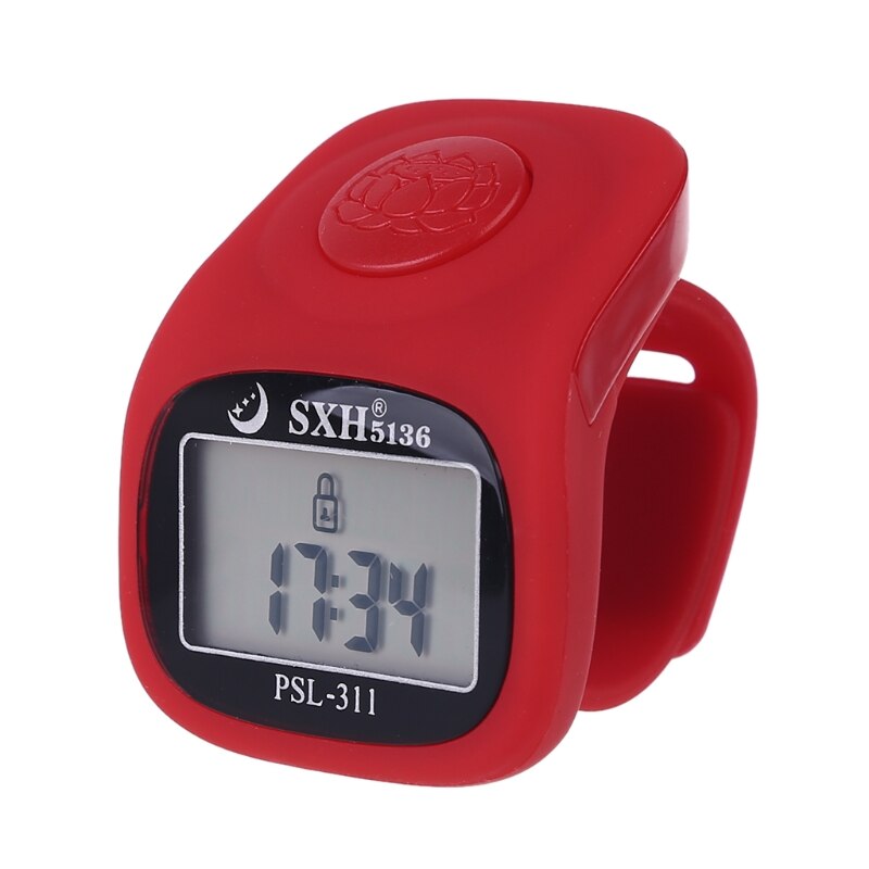 6 Digital Finger Tally Counter 8 Channels with LED Backlight Time Chanting Prayer Silicone Ring Electronic Hand Counter: Red