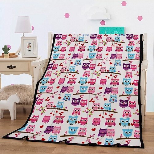 Colcha Rosa Búho azul con estampado 3D para niños: Default Title
