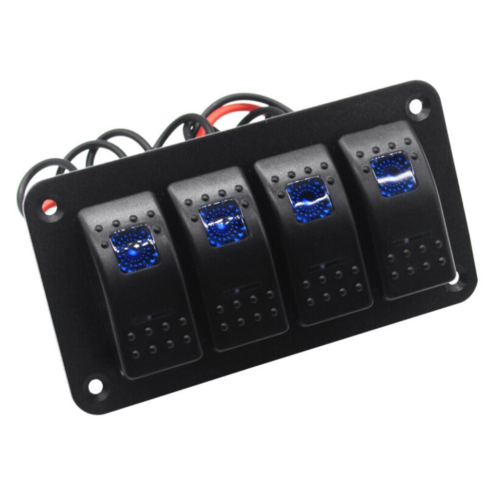12V/24V 4 5 6 8 Gang LED Toggle Rocker Switch Panel With Dual USB Waterproof For Car RV Truck Boat Marine Rocker Switch Panel: 4 Gang Blue