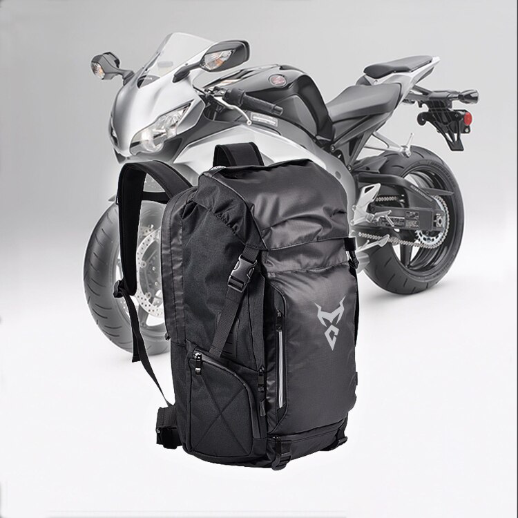 Bolsa trasera para motocicleta, mochila multifuncional duradera para asiento trasero de motocicleta, de alta capacidad, nueva: Grey Logo