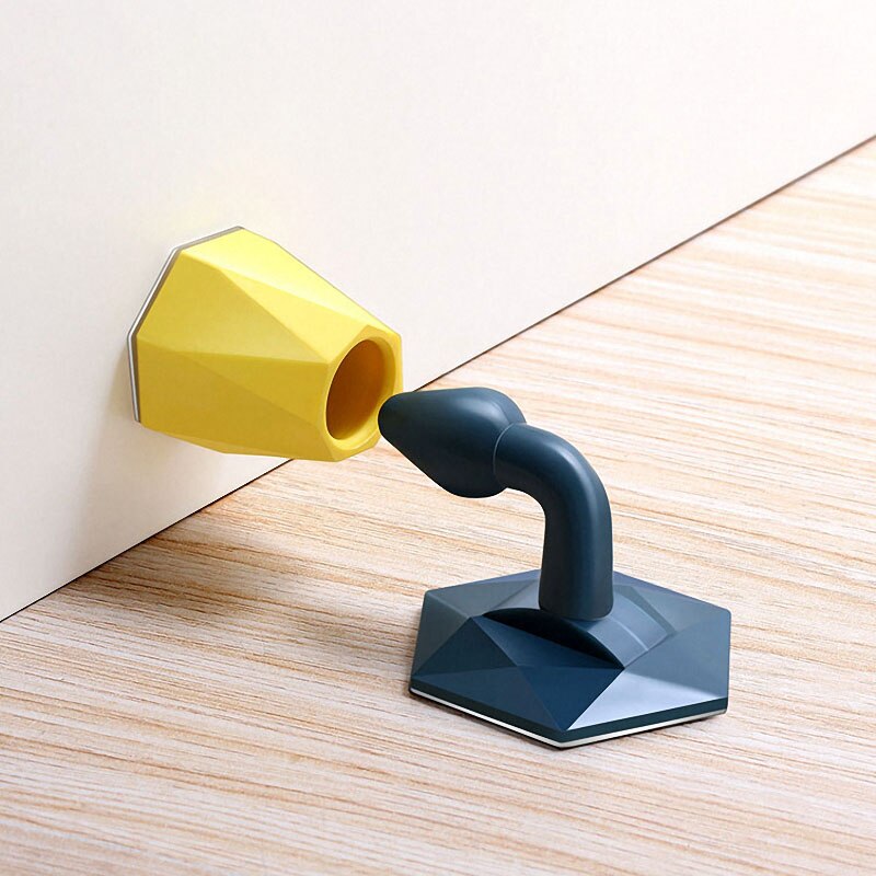 Mute non-punch silikone dørstopper touch toilet væg absorption dørprop anti-bump dørholder gear port modstand dør stop: Blå gul 2
