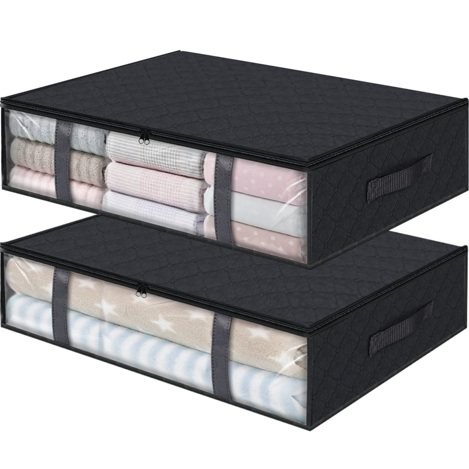3 Pack Under Bed Storage Container Organizer Large Capacity Under Bed Clothes Storage Box Foldable Storage Bag with Clear Window: plum