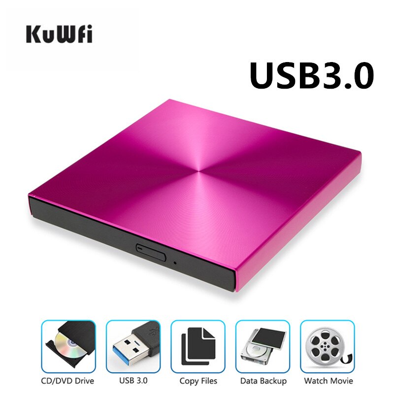 KuWFi USB 3,0 grabadora de DVD externa lector de DVD REPRODUCTOR DE CD-ROM Unidad óptica para MAC OS/MacBook,/para Apple laptop WIN 10/8/7/XP/linux