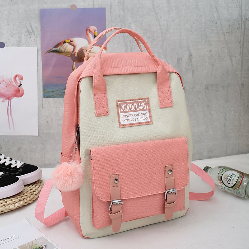 5 pièces/ensemble toile sacs d'école pour adolescentes couleur unie voyage sac à dos femmes Bookbags étudiant sac à dos sac à dos MD0158