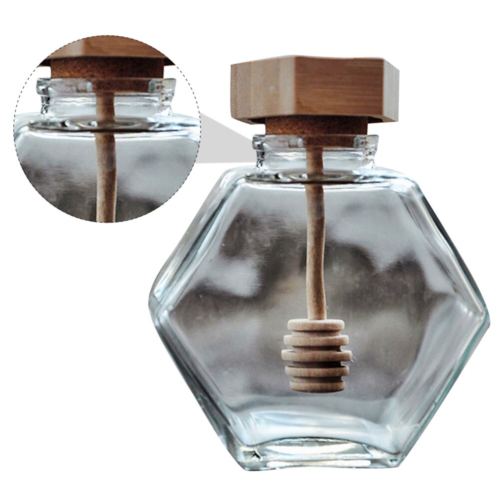 2Pcs Honey Jars Tasteful Transparent Hexagonal Honey Glass Jar Honey Bottles Clear Honey Pot for Home Kitchen