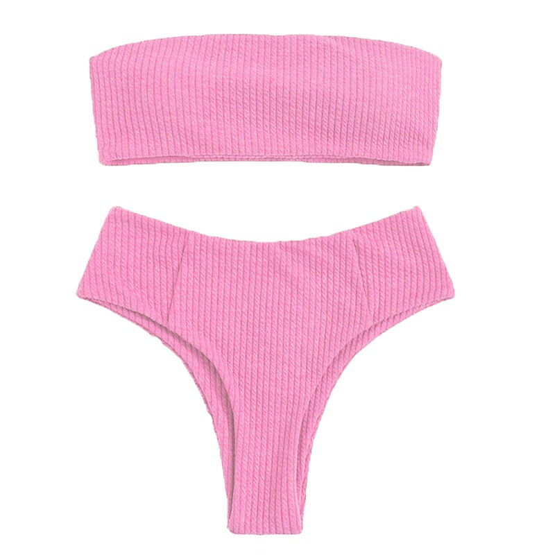 Vrouwen Strapless Bikini Sexy Bandeau Bikini Set Twee Stuk Badpak Off Schouder Badpak Met Gevoerde Vrouwelijke Strand Bikini: BQ21 Pink / M