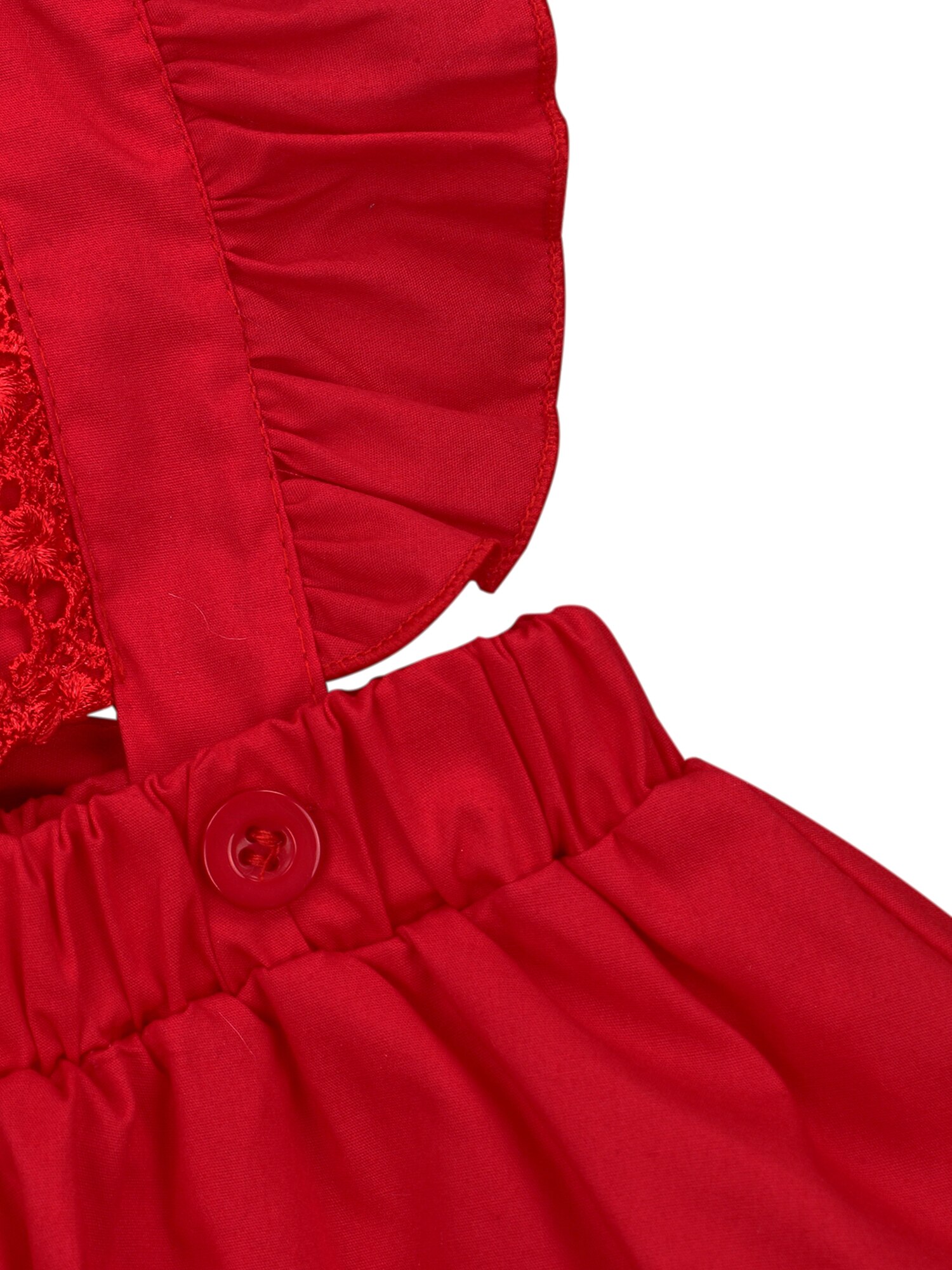 Toddler Girl Romper, Baby Headband, Fly Sleeve Pleated Dress-Like Top Crotch Buttons Floral Embroidery 2-Piece Clothes