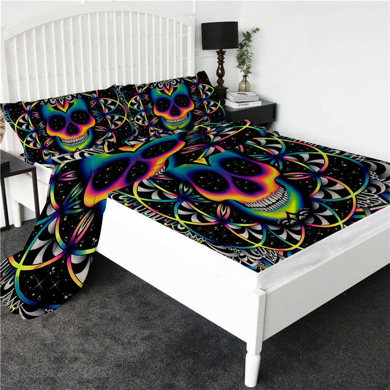 chaos przez brizabazar pościel kolorowe czaszki płaski arkusz galaktyka Mandala gotyk prześcieradło zestaw z poszewką wszechświat pościel 4 sztuk: Chaos / Twin