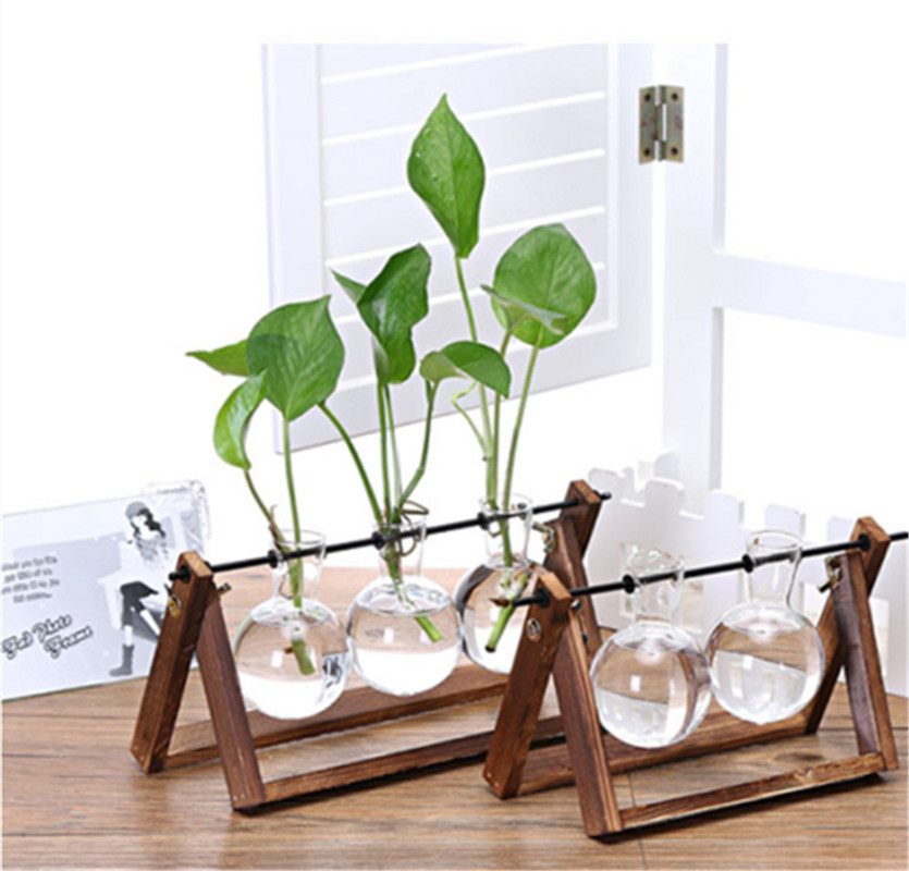 Creativa de madera Terrario de vidrio contenedor hidroponía maceta para flor de mesa florero bricolaje hogar Oficina Decoración de la boda