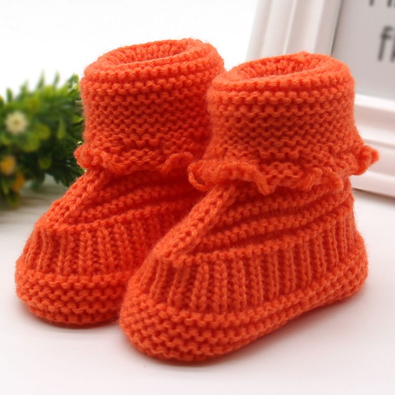 Botas de lana tejida de croché para bebé, zapatos de cuna de lana con lazo, botines de invierno abrigados, 0-6M