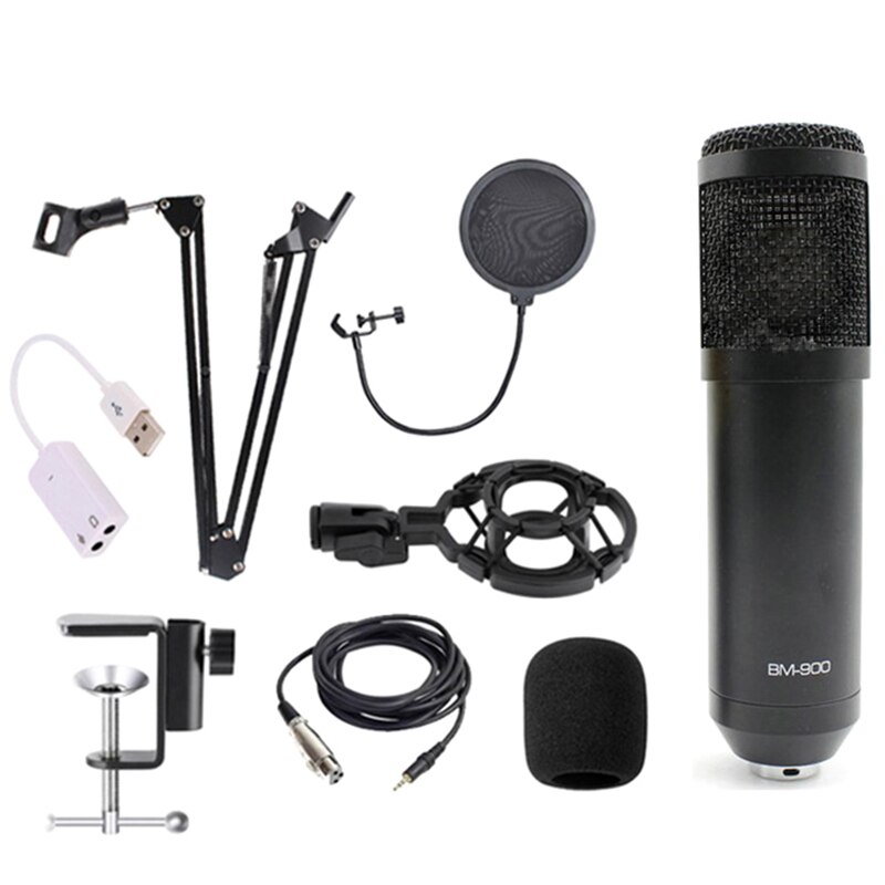 BM-900 Podcast Recording Microphone with Stand Condenser Studio Broadcasting Microphone(Black): Default Title