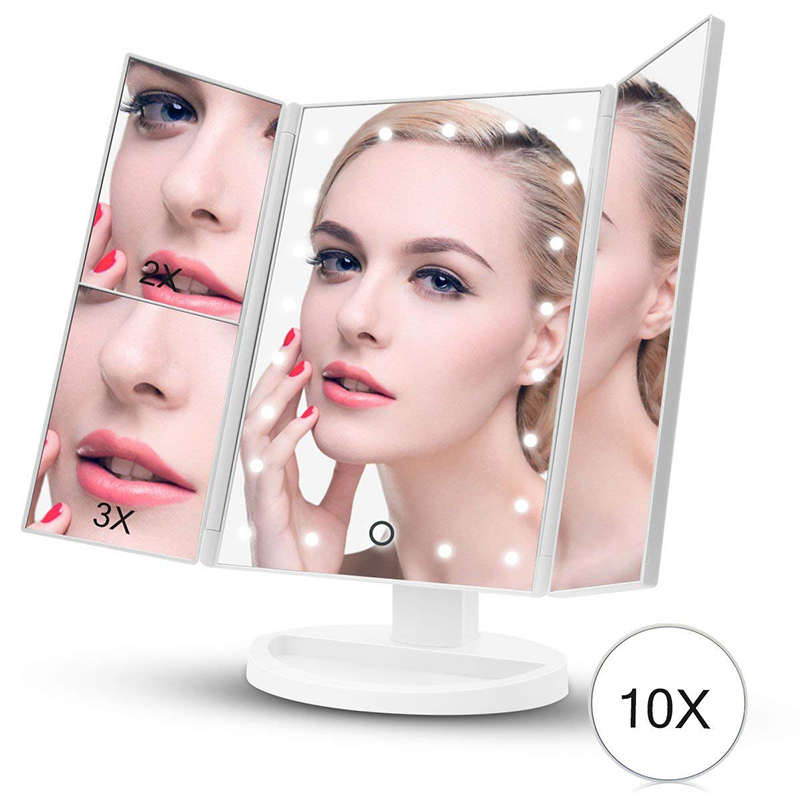22 LED Touch Screen Light Makeup Mirror Table Desktop Makeup 1X/2X/3X/10X Magnifying Mirrors Vanity 3 Folding Adjustable Mirror