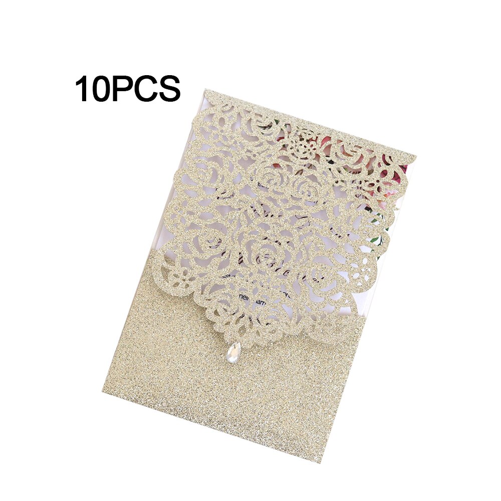 10pcs Pearl paper Business Invitation Glitter Openwork Pocket Rose Lace Invitation Card Wedding Invitation Universal