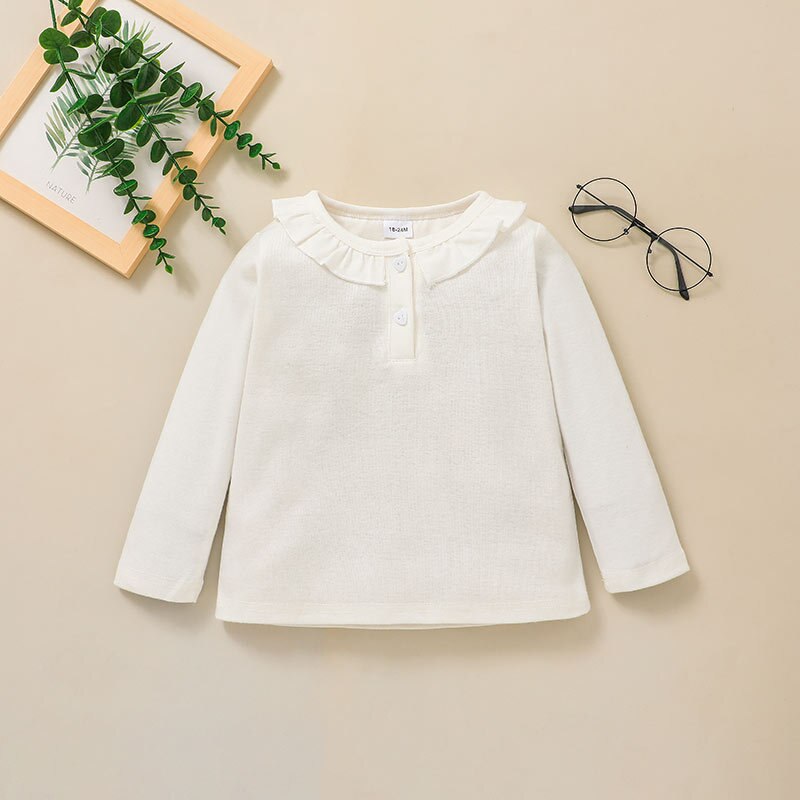 Peuter Lente Herfst Kleding Pasgeboren Baby Meisje Eenvoudige Kleding Met Lange Mouwen Ruffle Tops T-shirt Effen Sweatshirts