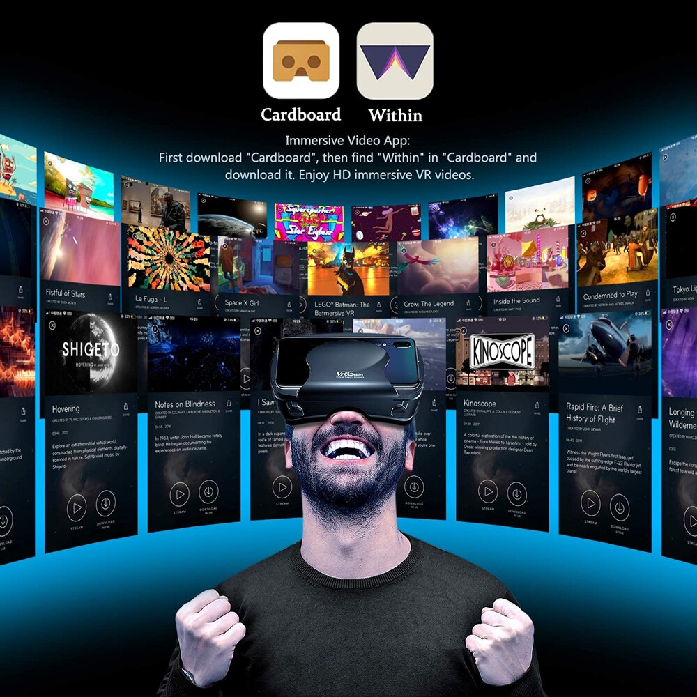Casque 3D réalité virtuelle VR boîte à lunettes sans fil bascule VR casque vidéo appareils pour Smartphones 5 à 7 pouces téléphone iOS Android