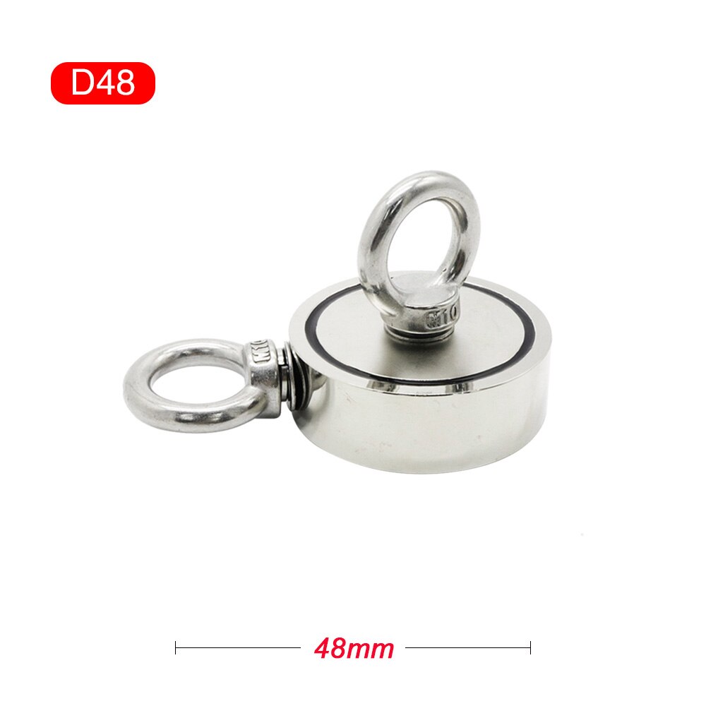 Stark neodymmagnet dubbelsidig sökmagneter krok superkraft räddning havsfiske magnetisk hållare max pull 200kg med ring: Magnet  d48
