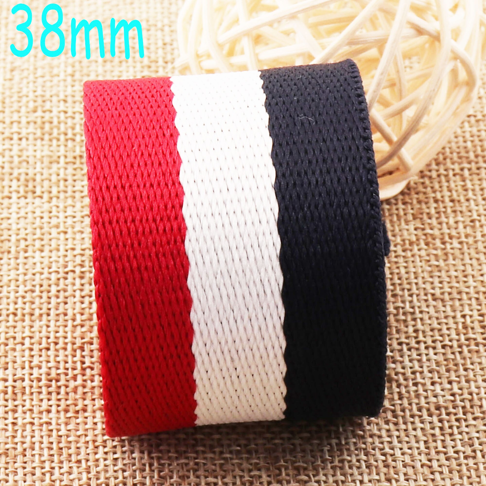 1 1/2 "Blauw Wit Rood Gestreepte Katoenen Webbing-38mm-Belt Zachte Sleutelhanger Lanyard Bag Purse Singels Leash Supplies-1-5 Yards