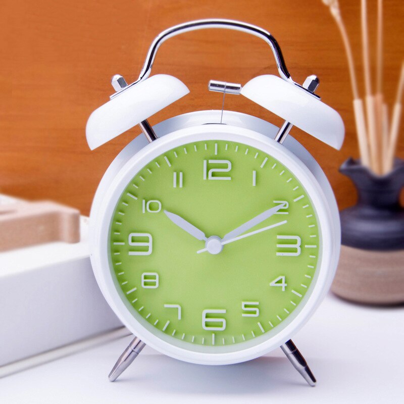 Reloj despertador de doble campana de 4 pulgadas para niños, cronógrafo de Metal con personalidad, , luminoso, para sentarse, decoración del hogar
