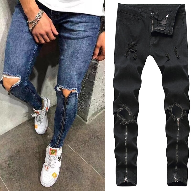 Slim Fit Rits Ripped Smalle Pijpen Broek Mode Broek Skinny Jeans Mannen Jeans