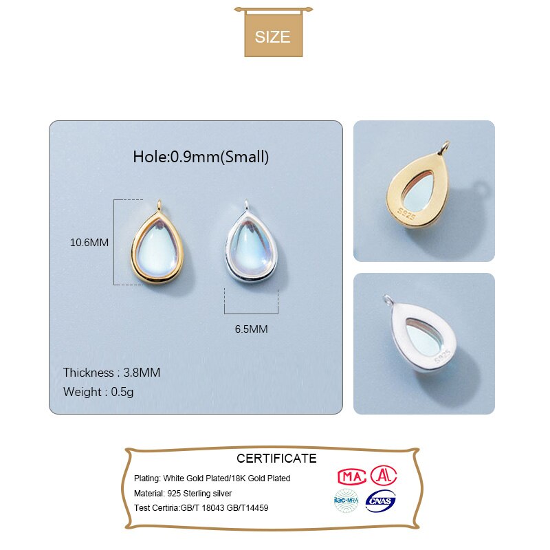 Trustdavis Echt 925 Sterling Zilveren Synthetische Maansteen Water Charm Hanger Handgemaakte Diy Accessoires Sieraden DZ77