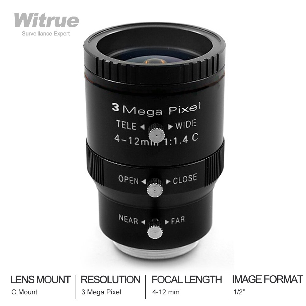 3 Mega Pixel HD 4-12mm Varifocal LENS C Mount Industrial lens Manual Iris CCTV Lens For Security Camera