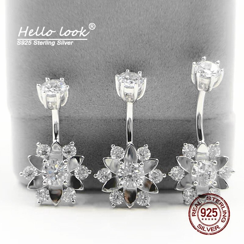 HelloLook – Piercing de nombril en argent Sterling 925, Zircon, fleur de soleil, bouton de ventre, cristal, bijoux de mariage