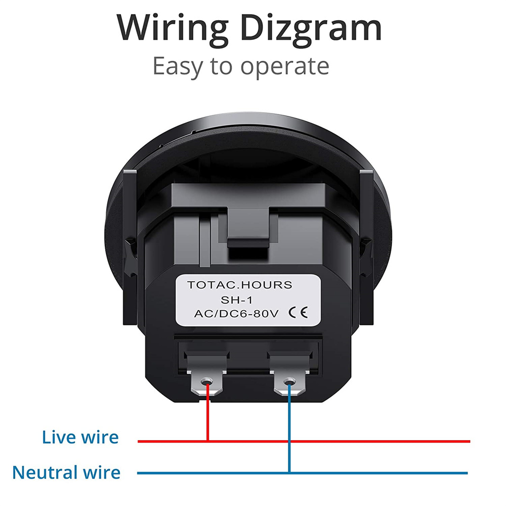 Mechanical Round Hour Meter Gauge AC/DC 6V-80V Quartz Hour Meter 2 Inch Hourmeter for Boat Auto ATV Snowmobile Lawn Mower