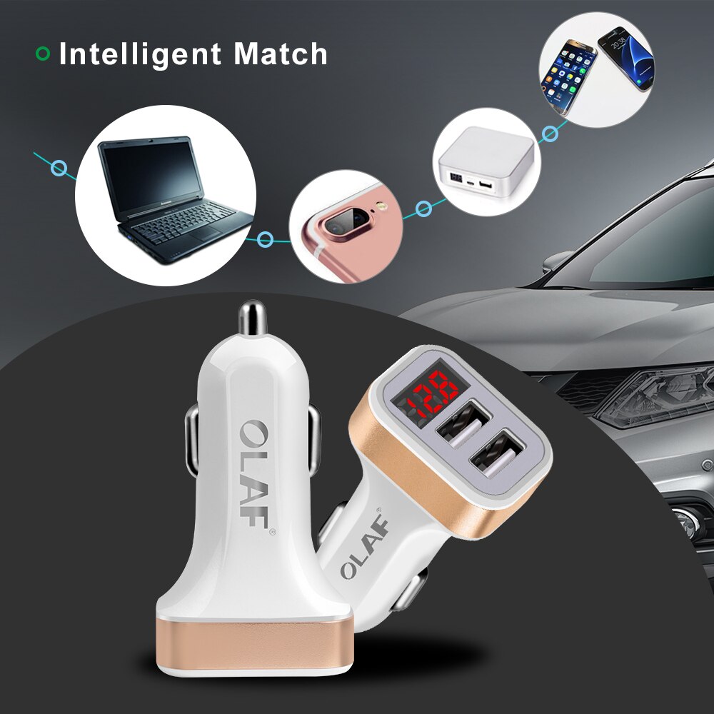 OLAF Dual USB Auto Ladegerät LED Digital Anzeige GPS Auto Schnelle Ladung Adapter USB Ladegeräte Für Samsung Xiaomi Tablette Auto -ladegerät