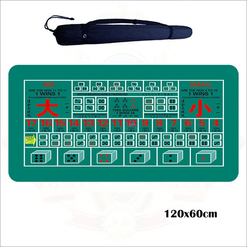 Sic Bo Rubber Mat Dice Game Layout Table Top Digital printing Suede Casino Layout with Carrying Bag: 120x60cm