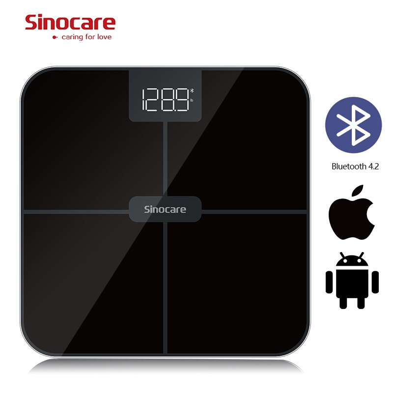 Sinocare-báscula electrónica de grasa corporal, balanza electrónica de cuerpo inteligente con Bluetooth 0,1, 0,1 kg de precisión con 3 piedras/kg/lb, pantalla LED cuadrada