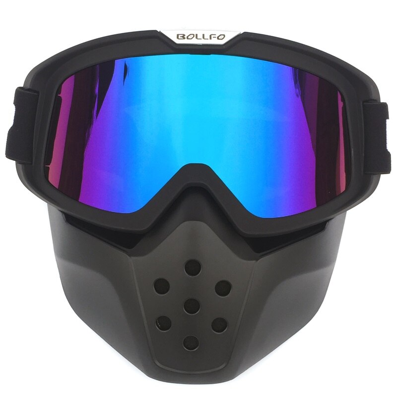 Vintage Motorcycle Shark Helmet Goggles Classic Motocross Goggles Glasses Windproof Retro Open face Helmets Goggles Mask: B656 black blue