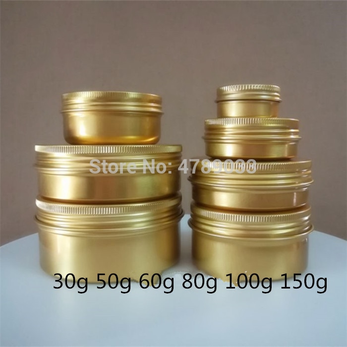 Bote de aluminio 10/30/50 Uds. 30g 50g 60g 80g 100g 150g, bote de Metal para crema, lata de aluminio dorado, envase de Metal roscado para cosméticos